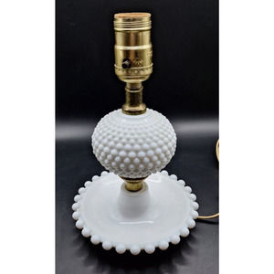 Vintage Hobnail White Milk Glass Boudreau Dresser Vanity Hurricane Lamp